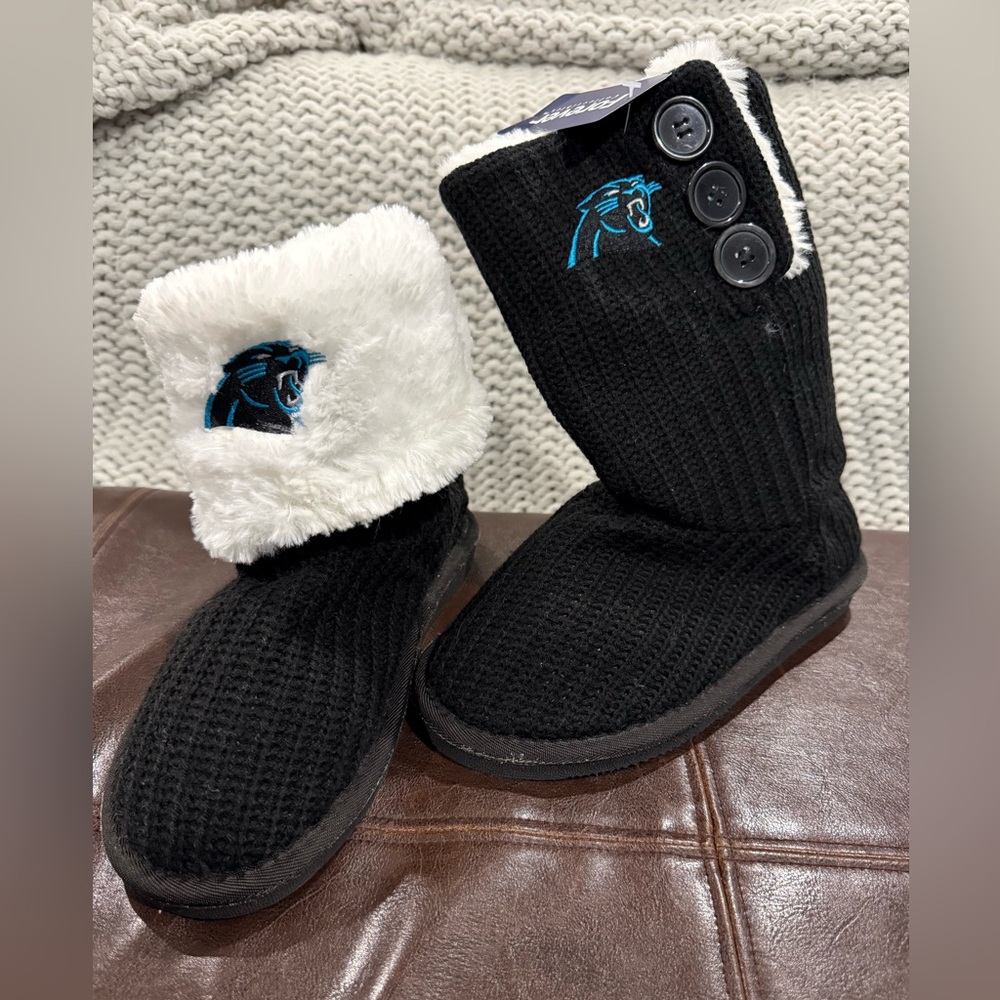 Carolina Panthers Forever Collectibles Black Knit Boots Size M (7-8) NWT